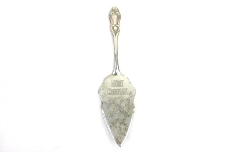 Vintage Merry Christmas Cake Pie Server Engraved Holiday Decor