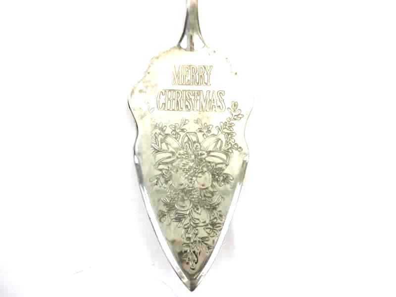 Vintage Merry Christmas Cake Pie Server Engraved Holiday Decor