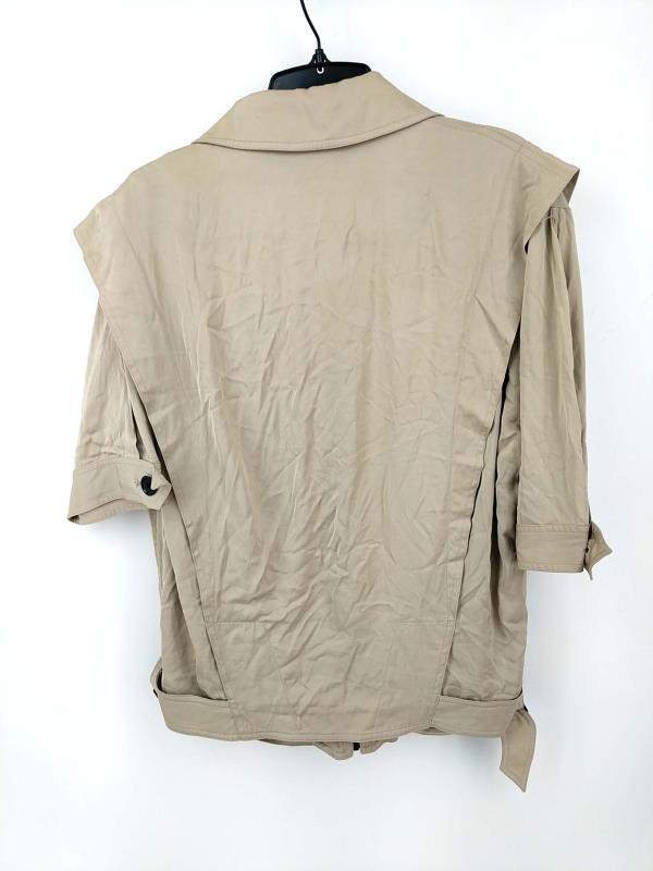 Robert Rodriguez Short Sleeve Moto Jacket Beige Satin Ruffle Size 8