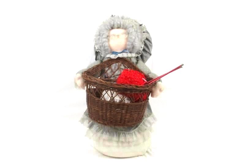 Vintage Weighted Grandma Grammy Chair Side Knit Yarn Basket Holder Plush