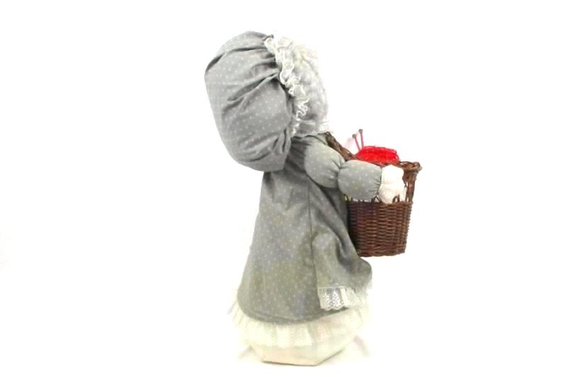 Vintage Weighted Grandma Grammy Chair Side Knit Yarn Basket Holder Plush