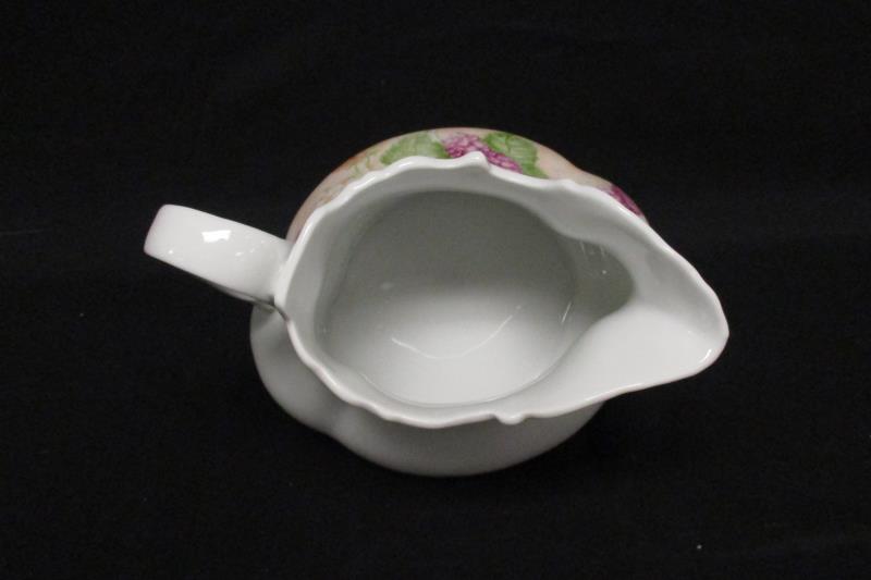 Vintage Porcelain Pitcher Beige White Purple Berry White Flower Design
