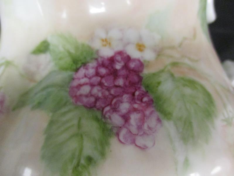 Vintage Porcelain Pitcher Beige White Purple Berry White Flower Design