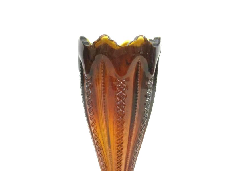Vintage Brown Duncan Miller Mardi Gras Trumpet Vase 10.25 Inch