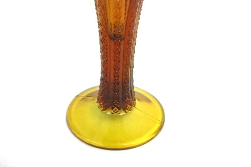 Vintage Brown Duncan Miller Mardi Gras Trumpet Vase 10.25 Inch