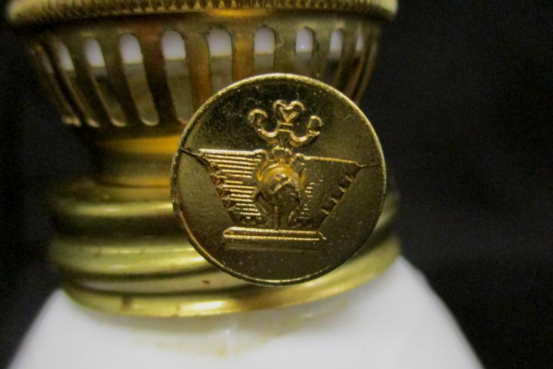 Vintage Oil Lamp Small White Glass Brass Hardware Painted Floral Design
