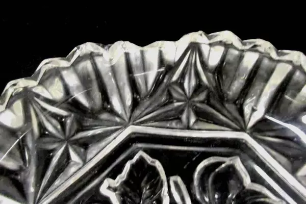 Lot of 2 Vintage Clear Cut Glass Saw Tooth Rim Fruit Design Serving Dish Bowls