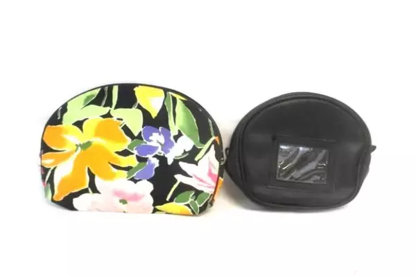 Lot of 2 Make Up Bag Purse Organizers Celebrity Floral Black Faux Leather