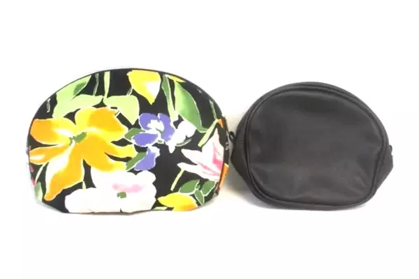 Lot of 2 Make Up Bag Purse Organizers Celebrity Floral Black Faux Leather