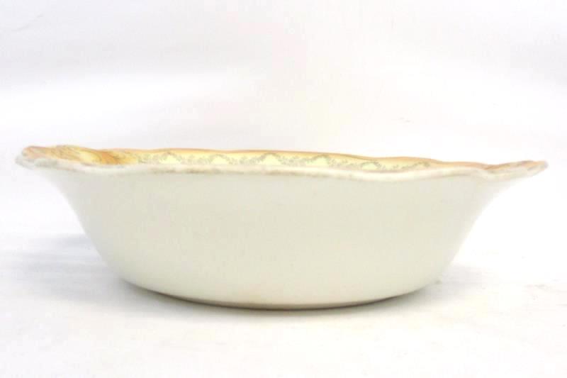Antique Hand Painted Decorative Serving Bowl Orange Gold Rim Floral Marked 1886