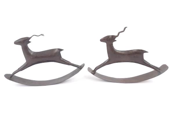 Pair of Metal Rocking Horse Folk Art Design Display Piece Decorative Reindeer