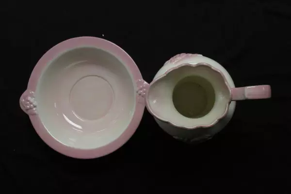 Vintage Porcelain Pitcher and Washbowl Set White Pink Grapes Floral