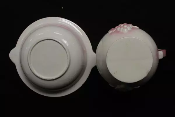 Vintage Porcelain Pitcher and Washbowl Set White Pink Grapes Floral