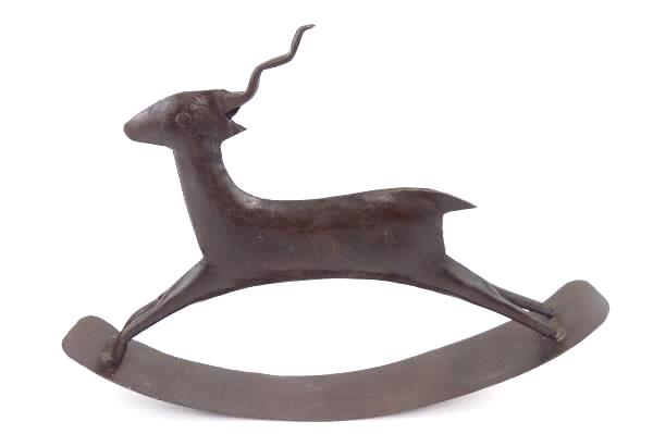 Pair of Metal Rocking Horse Folk Art Design Display Piece Decorative Reindeer