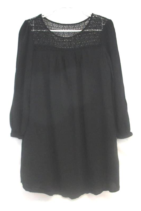 GAP Women’s Black Shift Dress Rayon Long Sleeve Crochet Top Lined Size XS