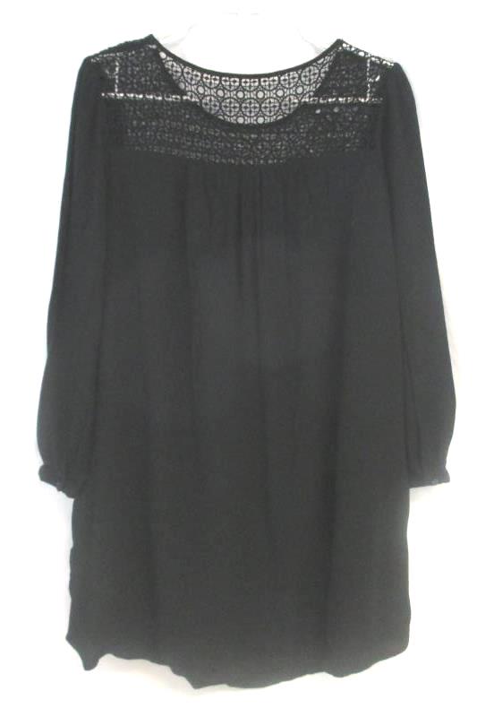 GAP Women’s Black Shift Dress Rayon Long Sleeve Crochet Top Lined Size XS