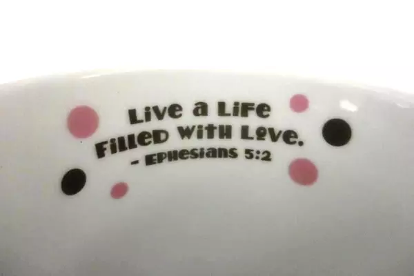Divinity Coffee Tea Mug Ephesians 5:2 Live A Life With Love Brown Pink Dots