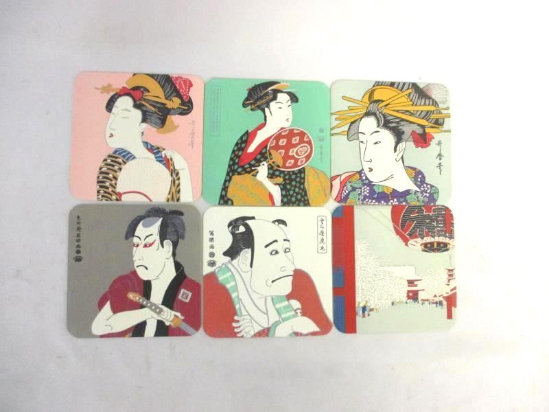 Set of 12 Ukiyoe Fine Art Coasters Japan Sharaku Kitagawa Utamaro Ando Hiroshige