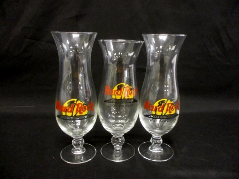Lot of 3 Hard Rock Cafe Hurricane Glasses Los Angeles Atlantic City WashingtonDC