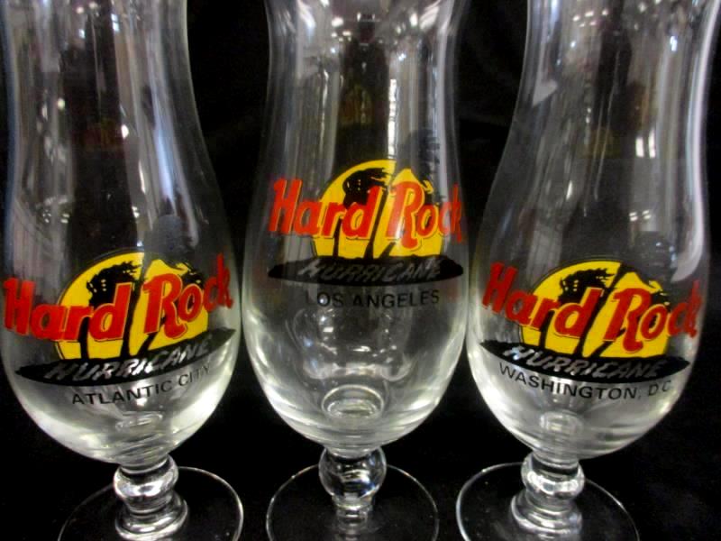 Lot of 3 Hard Rock Cafe Hurricane Glasses Los Angeles Atlantic City WashingtonDC