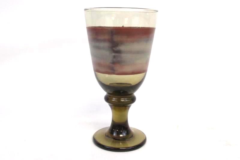 Lot of 2 Vintage Brown Glass Wine Water Cups Goblets Red White Pattern Pedestal