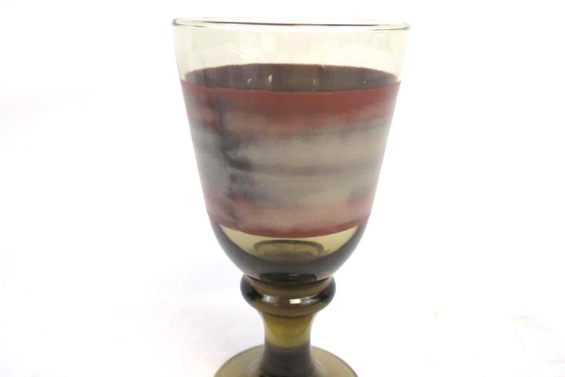 Lot of 2 Vintage Brown Glass Wine Water Cups Goblets Red White Pattern Pedestal