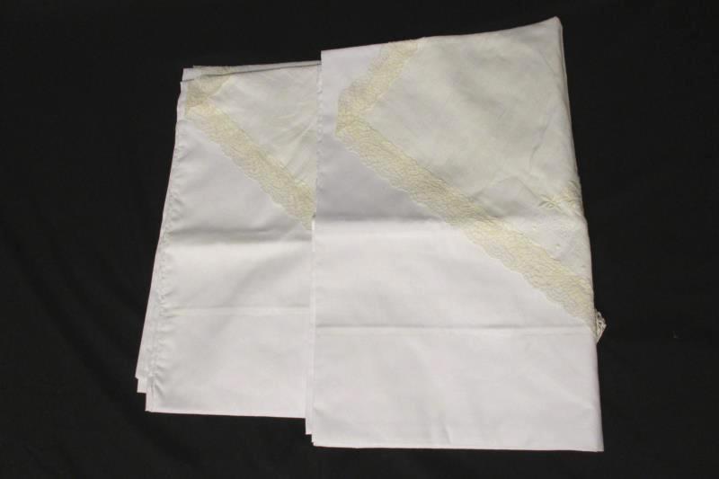 Lot 2 Hand Decorated Pillowcases Floral Embroidery Lace Standard Size