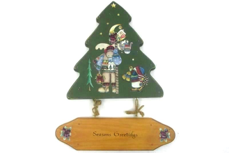 Lot of 2 Wooden Christmas Decoration Santa Moose Snowman Reindeer