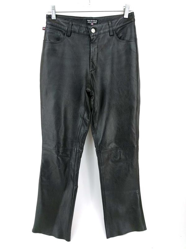 Vtg RALPH LAUREN Polo Jeans Co. Genuine Leather Pants Black Womens Sz 4