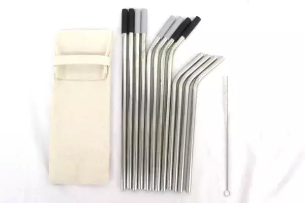 12 Piece Stainless Steel Metal Reusable Drinking Straws With Cleaning Brush Eco