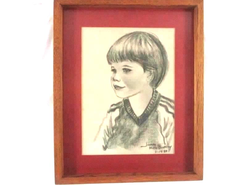 Framed And Matted Charcoal Child Drawing Signed Joanne Mills Bentley 1985