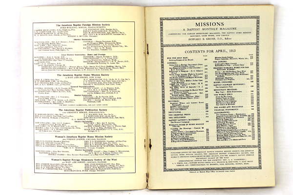Missions Baptist Monthly Magazine Antique Book April 1913 Vol. 4 No. 4