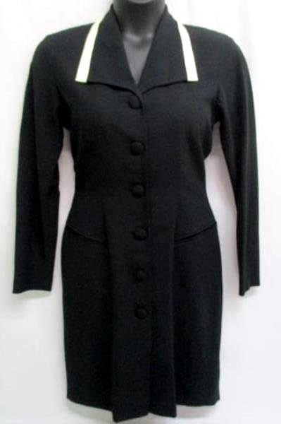 Vintage Kenar Dress by Ann Tjian Button Pencil Fitted Dress Black Size 8