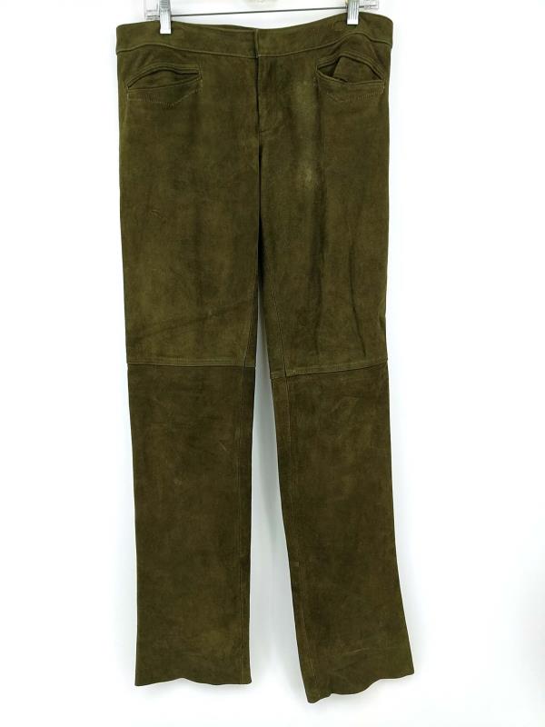 Vintage Ralph Lauren Suede 100% Leather Pants Green Straight Leg Womens Size 10