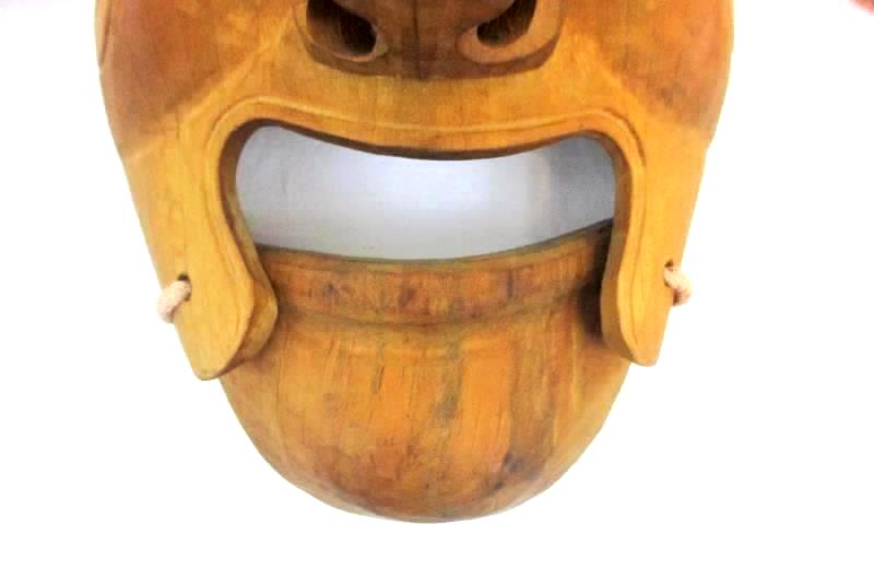Vintage Korean Wood Mask Hand Carved Man Articulated Lower Jaw