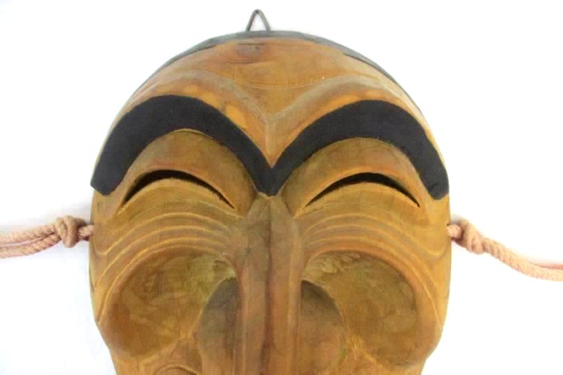 Vintage Korean Wood Mask Hand Carved Man Articulated Lower Jaw