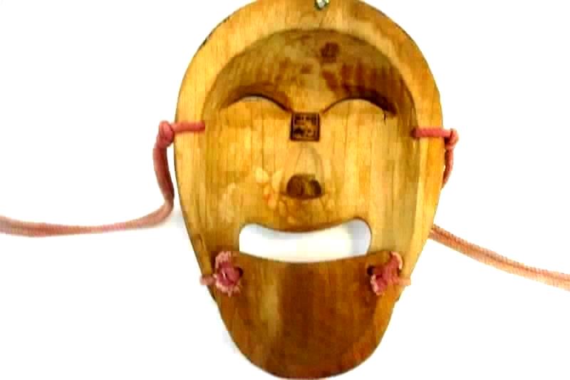 Vintage Korean Wood Mask Hand Carved Man Articulated Lower Jaw