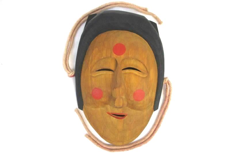 Vintage Korean Wood Mask Hand Carved Woman