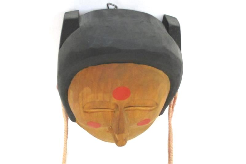 Vintage Korean Wood Mask Hand Carved Woman
