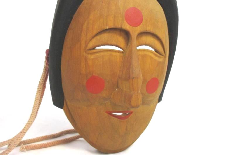 Vintage Korean Wood Mask Hand Carved Woman