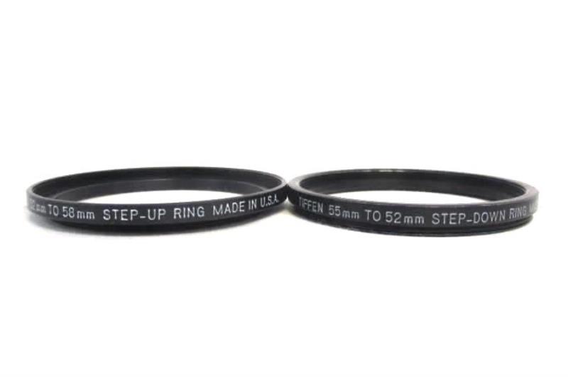 Lot of 2 Tiffen Black Metal Camera Rings Step Down 55mm-52mm Step Up 52mm-58mm