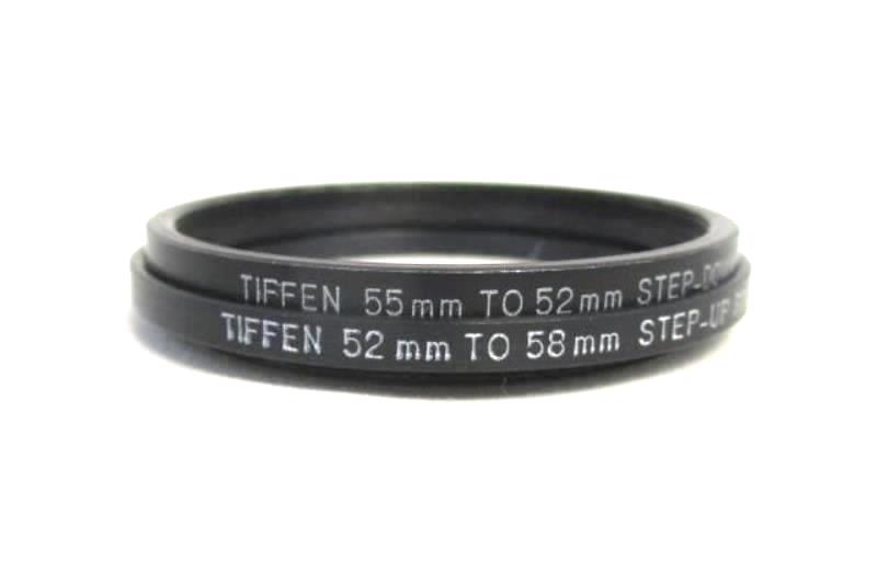 Lot of 2 Tiffen Black Metal Camera Rings Step Down 55mm-52mm Step Up 52mm-58mm