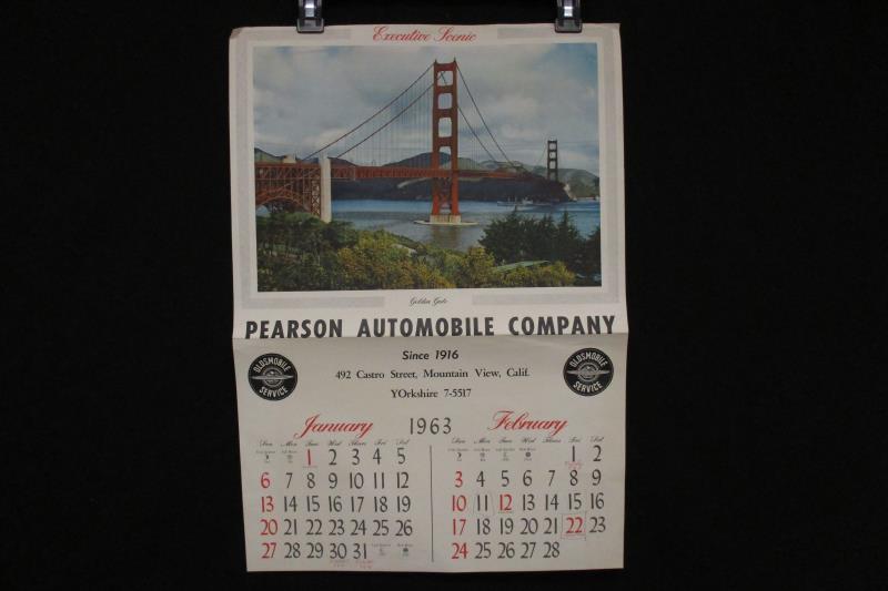 Pearson Automobile Company 1963 Calendar Page Oldsmobile Golden Gate Jan Feb