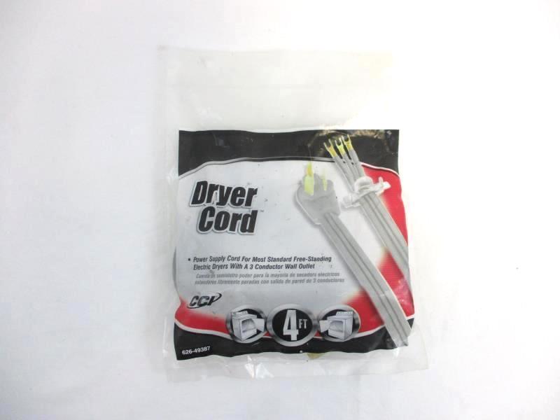 CCI 4 Foot Dryer Cord 3 Conductor Wall Outlet 626-49387 Gray Sealed Package