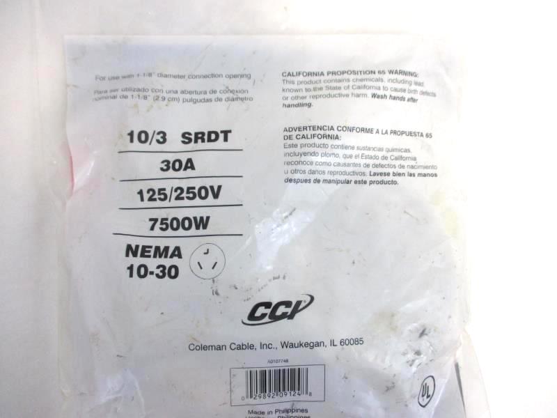 CCI 4 Foot Dryer Cord 3 Conductor Wall Outlet 626-49387 Gray Sealed Package
