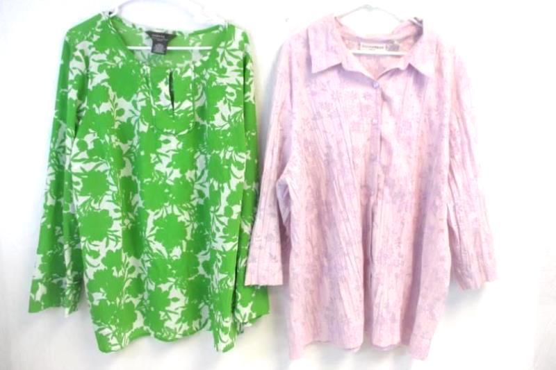 Lot of 2 Women's Size 3X Tops 22W/24W Shirts Sag Harbor George ME Green Purple