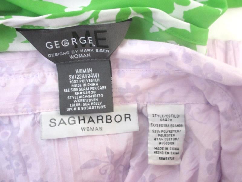 Lot of 2 Women's Size 3X Tops 22W/24W Shirts Sag Harbor George ME Green Purple