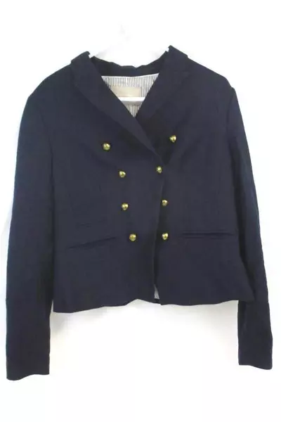 Banana Republic Women's Canvas Pea Coat Jacket Navy Gold Crest Buttons Size 14
