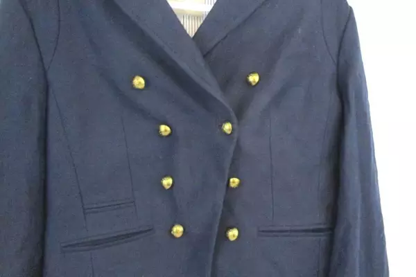 Banana Republic Women's Canvas Pea Coat Jacket Navy Gold Crest Buttons Size 14