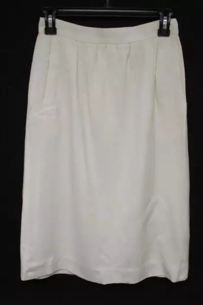Vintage The Villager Women's Ivory Off White Midi Skirt Pleated Pockets Size 8